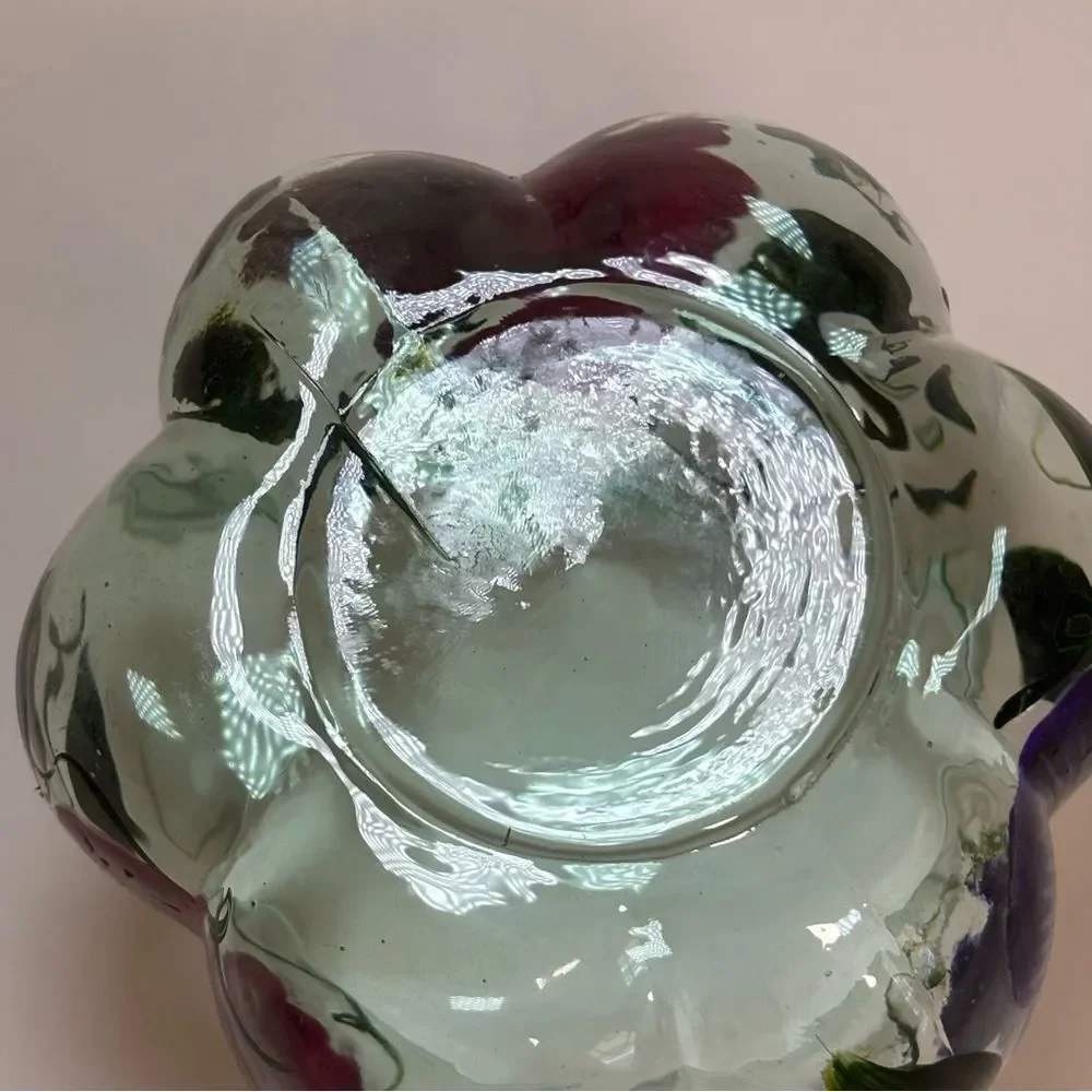 Hand-Painted Floral Glass Vase Fluted Top